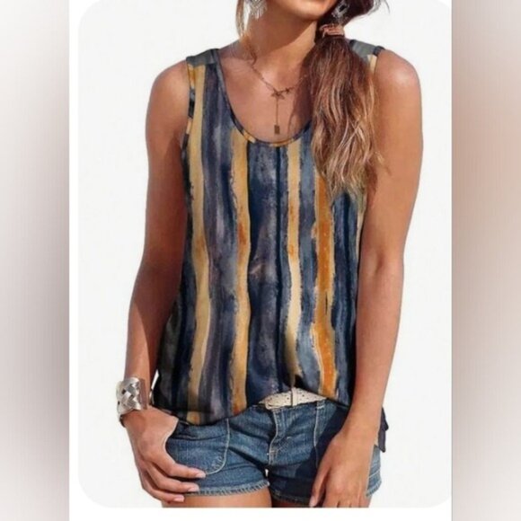High Neck Tank Modern Art Brushstroke Tunic Top XL - Picture 11 of 11